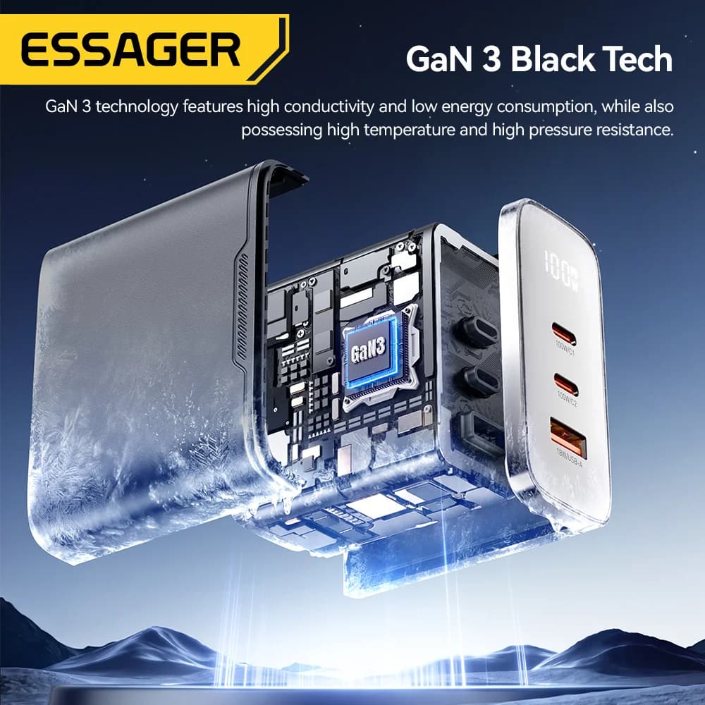מטען GaN USB-C 100W עם תצוגה דיגיטלית