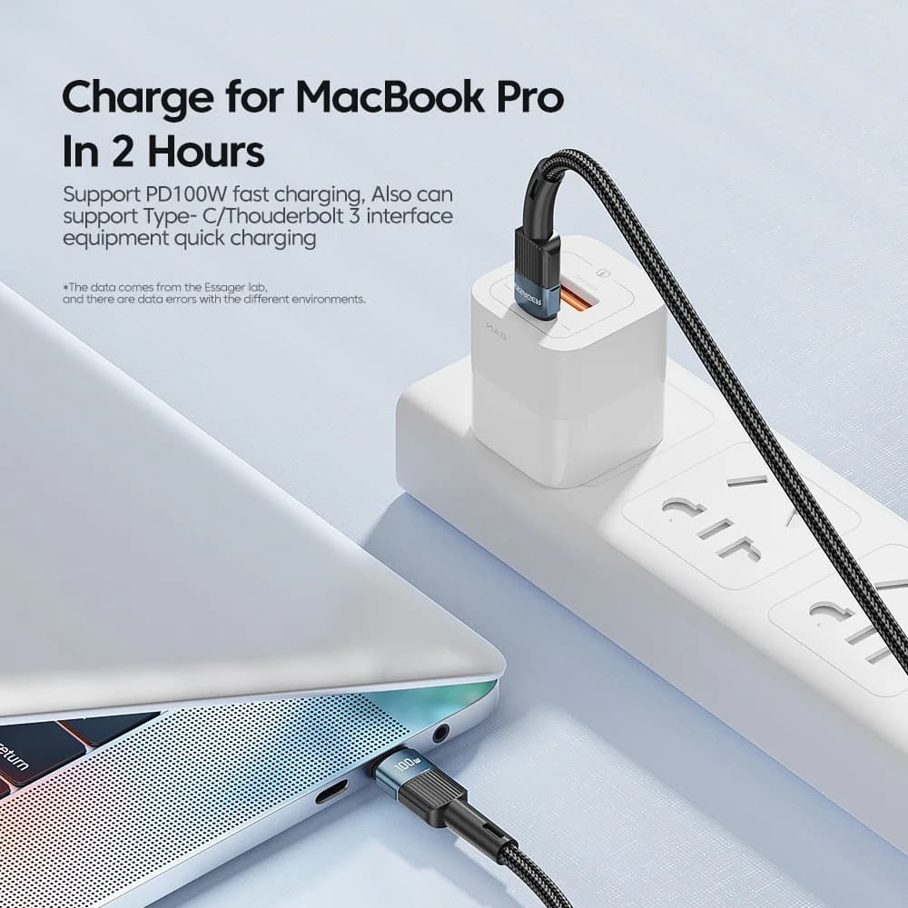 כבל טעינה מהירה USB-C ל-USB-C 100W אורך 3 מ'