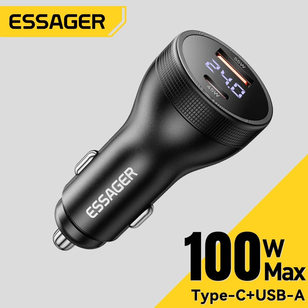 מטען רכב USB-C בהספק 100W עם תצוגה דיגיטלית