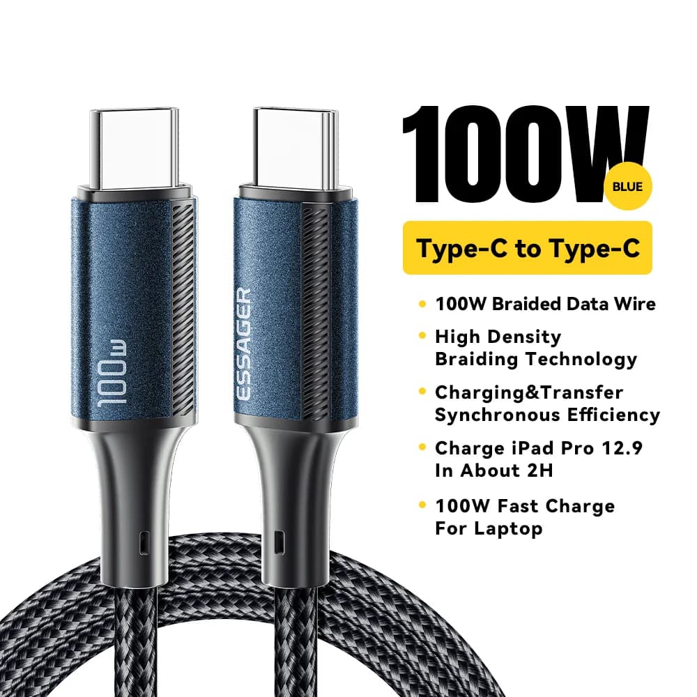 כבל USB-C ל-USB-C טעינה מהירה PD 100W
