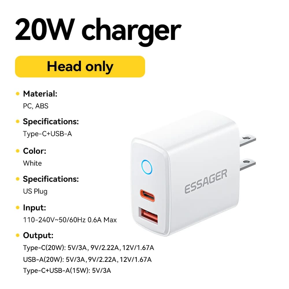 סט מטען מהיר USB-C PD 20W