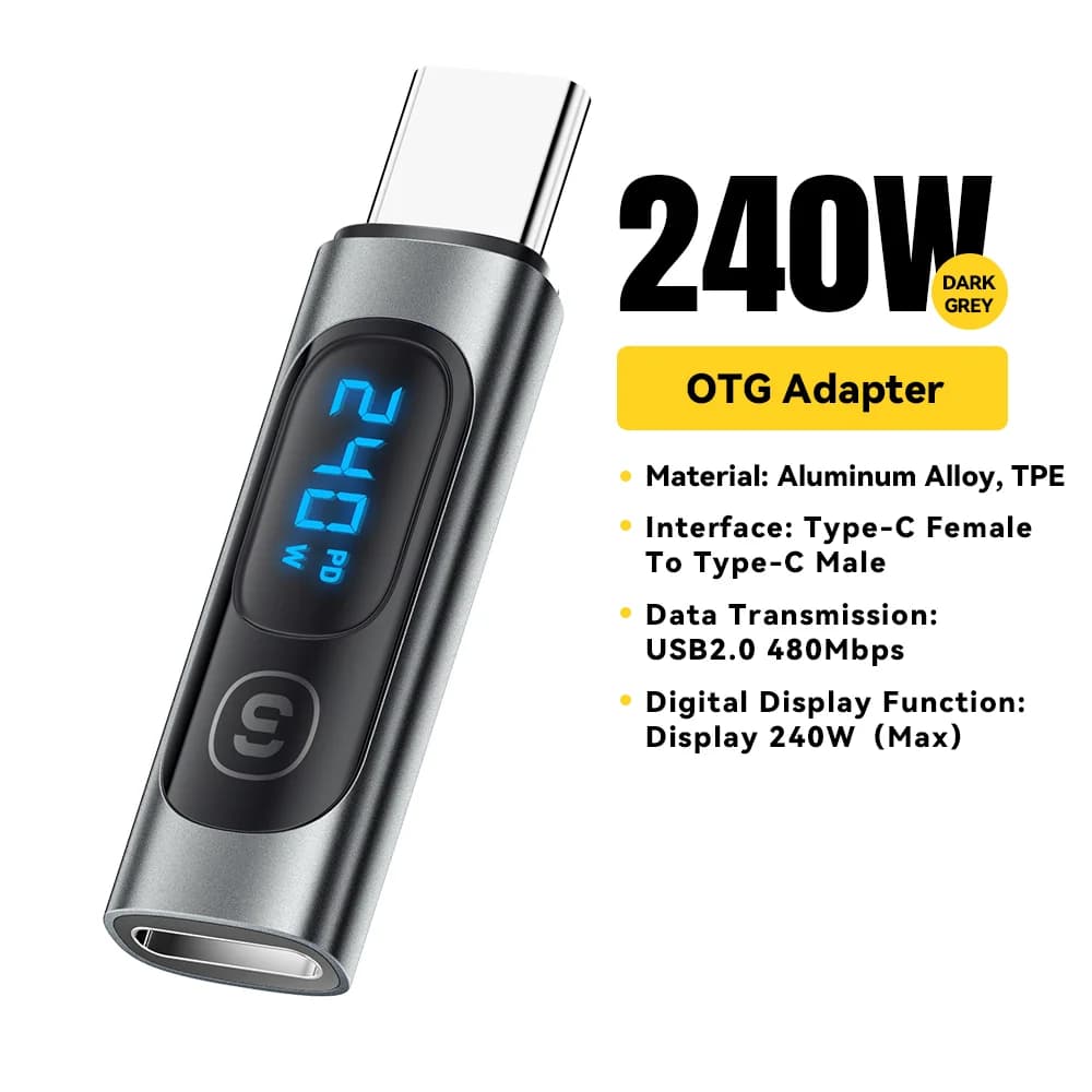 מתאם OTG מ-USB-C ל-USB-C עם תצוגה דיגיטלית