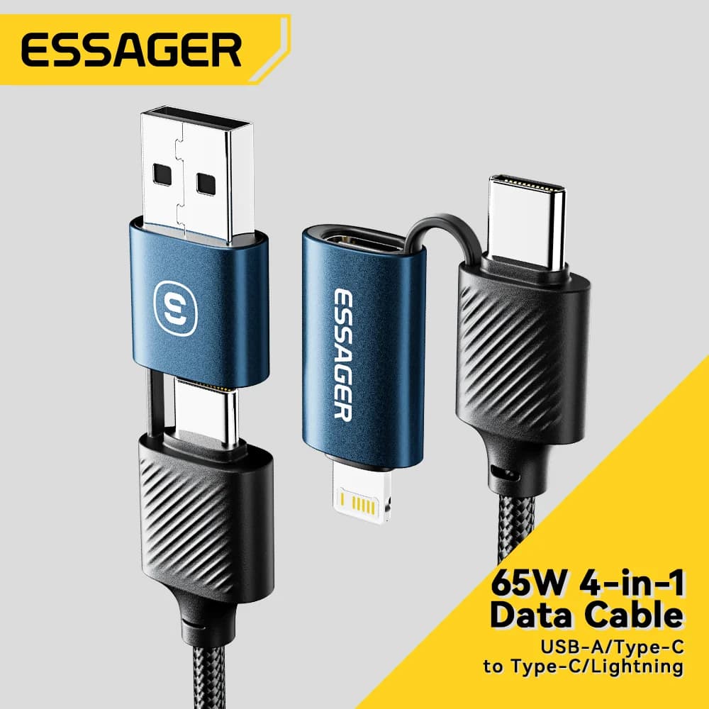 כבל 4-ב-1 USB-C, טעינה מהירה PD 65W