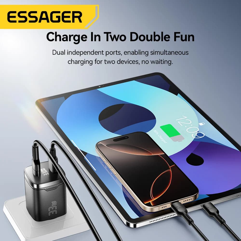 מטען GaN 33W USB-C עם תצוגה דיגיטלית PD