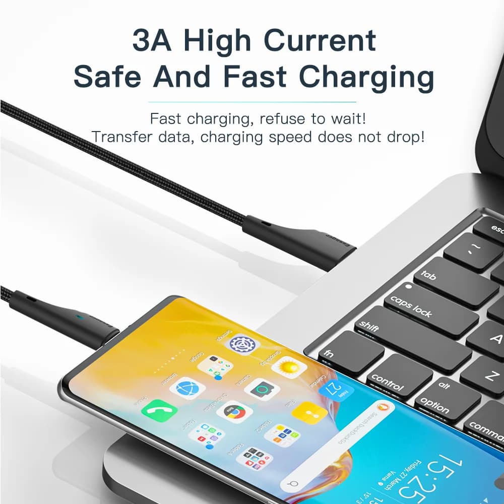 כבל נתונים וטעינה מהירה 3A USB-C
