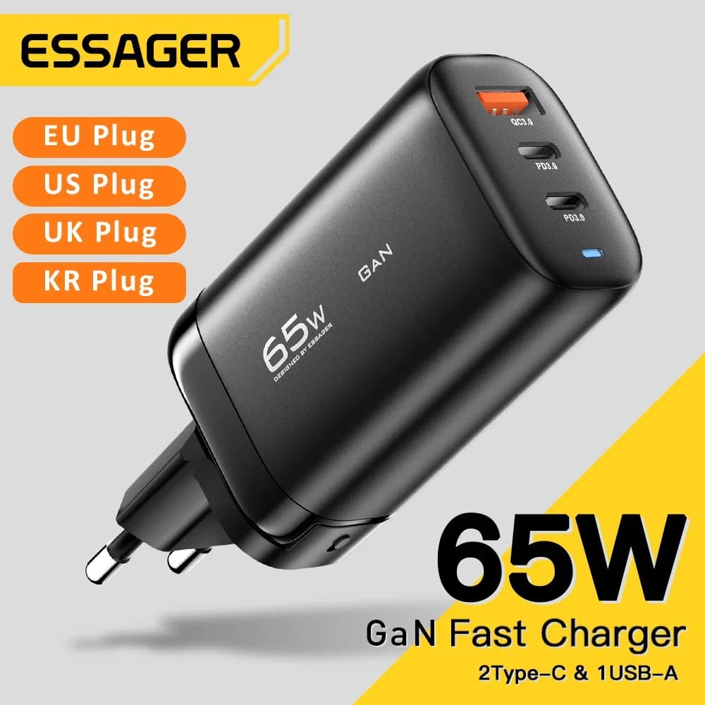 מטען נייד GaN USB-C 65W, PPS