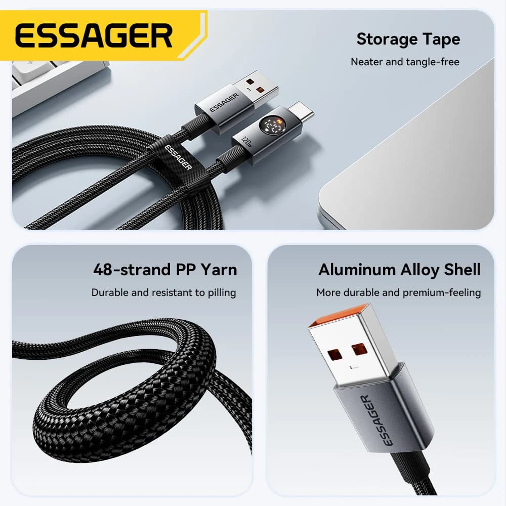 כבל טעינה מהיר במיוחד 120W 6A USB-A ל-USB-C