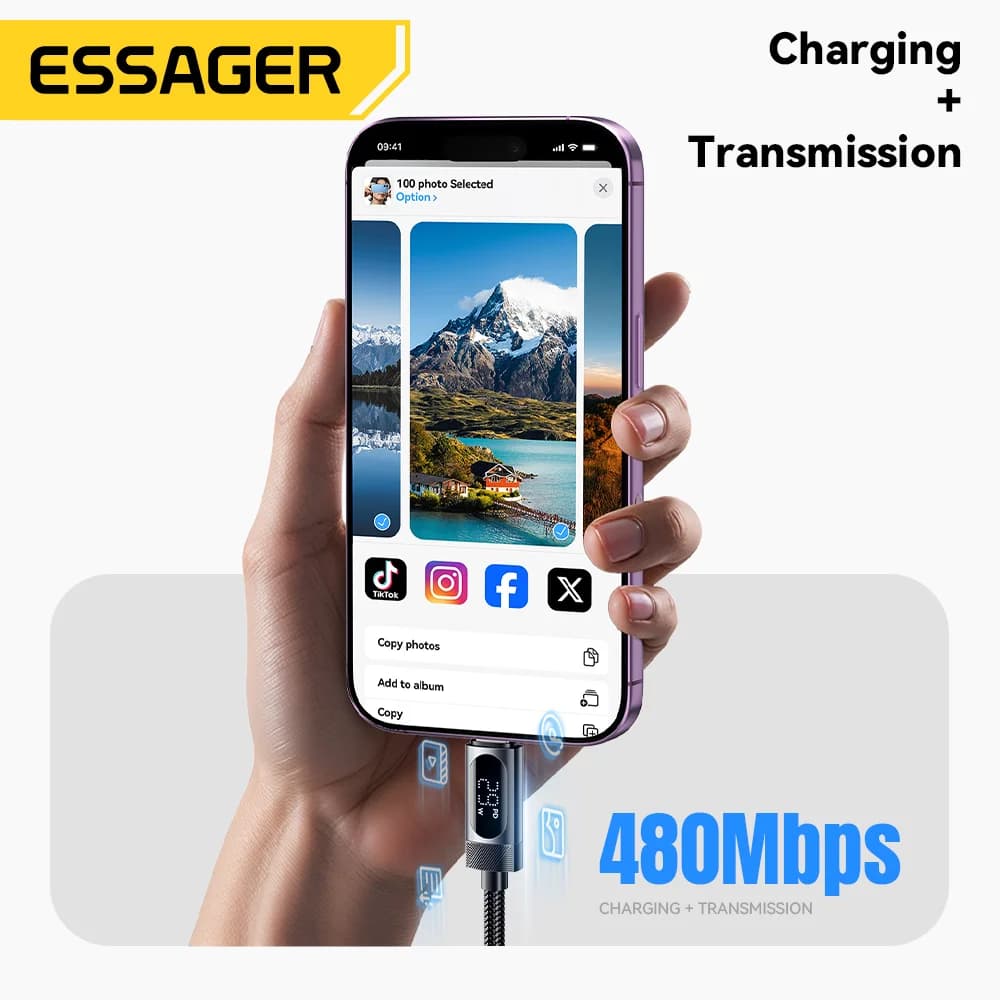 כבל USB-C ל-Lightning עם תצוגה דיגיטלית, 29W PD