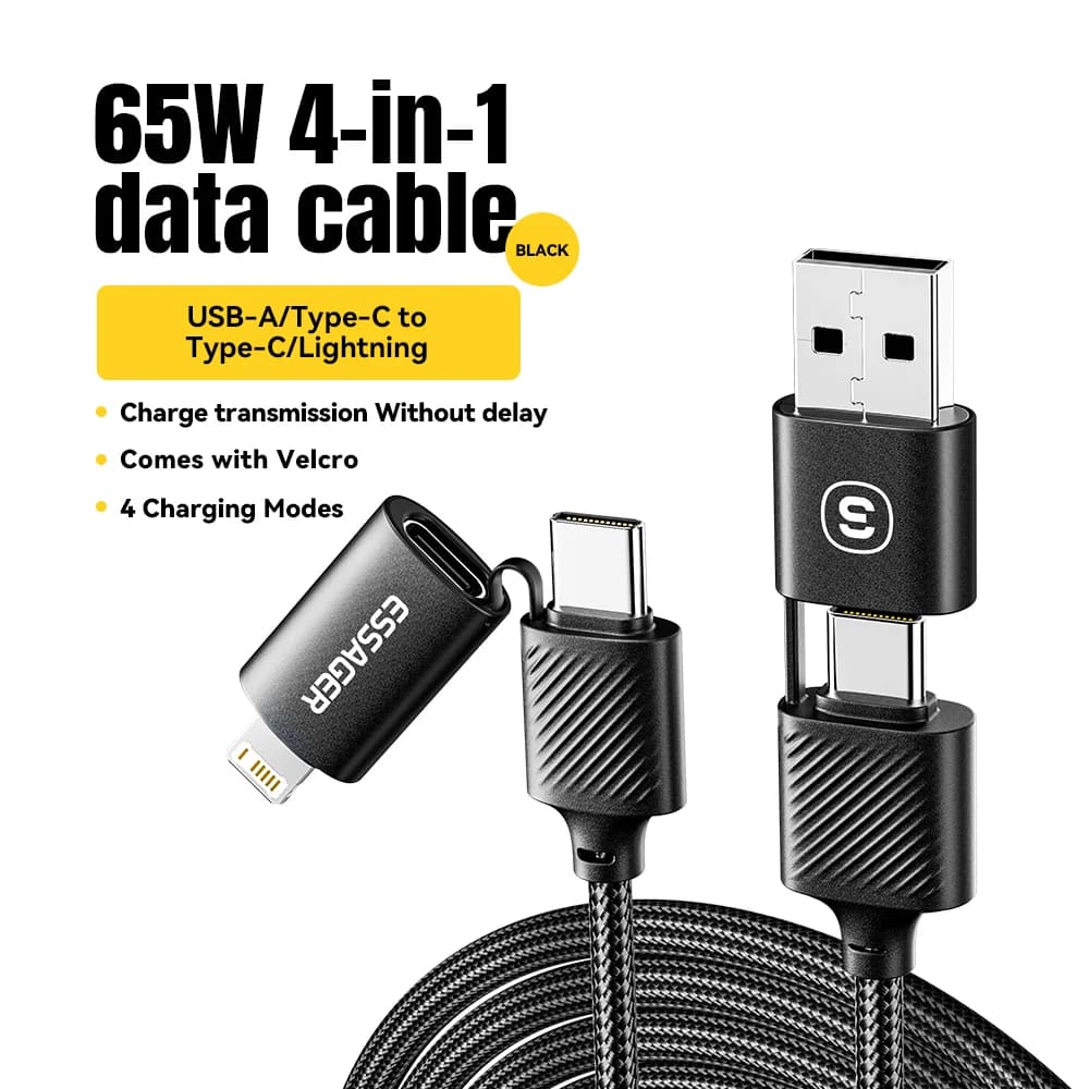 כבל 4-ב-1 USB-C, טעינה מהירה PD 65W