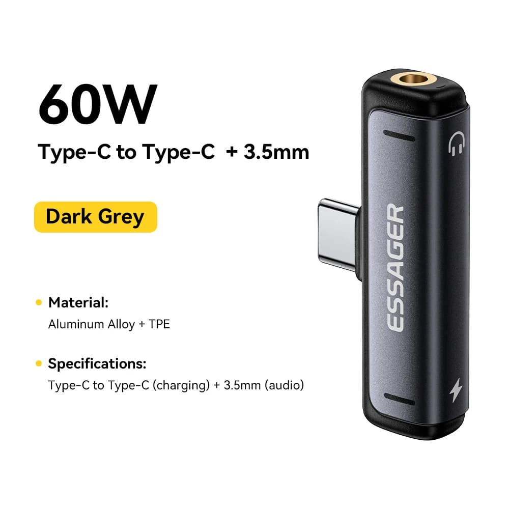 מתאם USB-C ל-3.5mm לשמע וטעינה