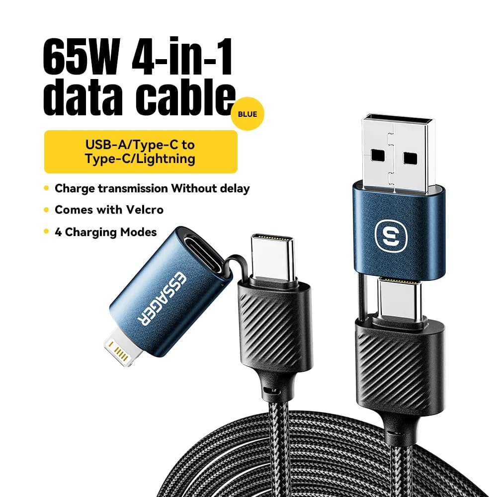 כבל 4-ב-1 USB-C, טעינה מהירה PD 65W