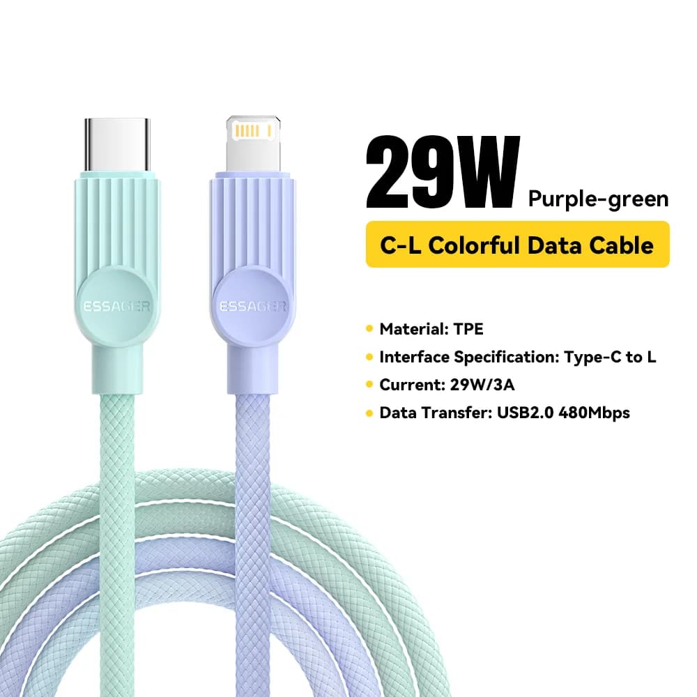 כבל טעינה מהירה USB-C ל-Lightning בצבעים שונים