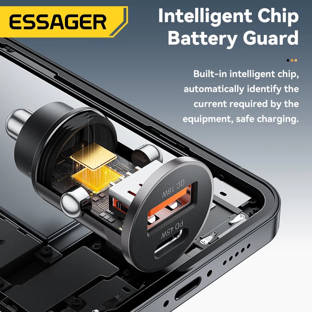 מטען רכב מיני USB-C 45W, QC 3.0
