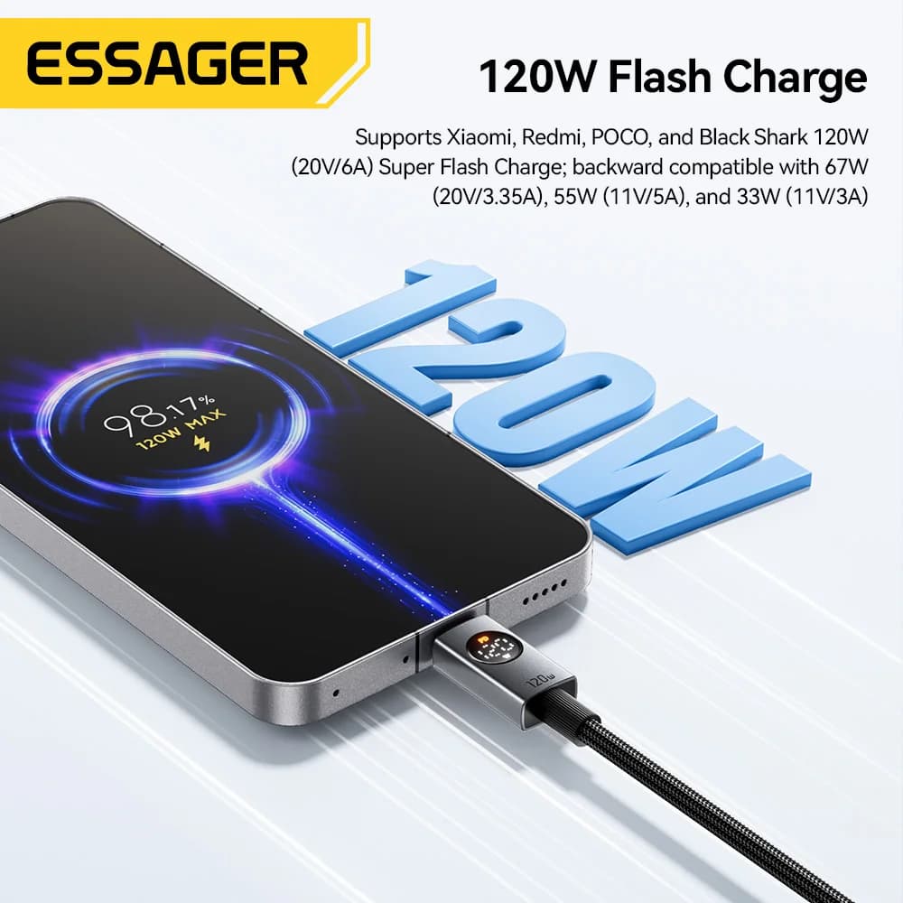 כבל טעינה מהיר במיוחד 120W 6A USB-A ל-USB-C