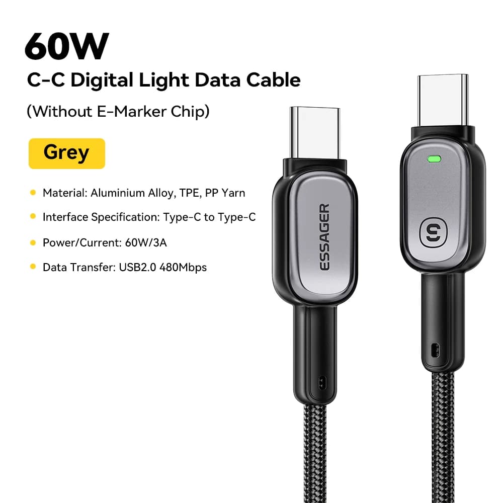 כבל LED 100W USB-C ל-USB-C, טעינה מהירה PD 5A