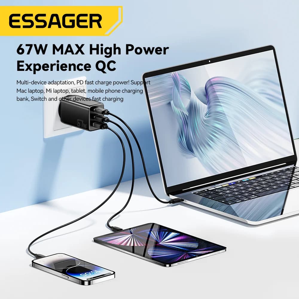 מטען מהיר GaN USB Type-C בעוצמה של 67W עם תמיכה ב-PPS