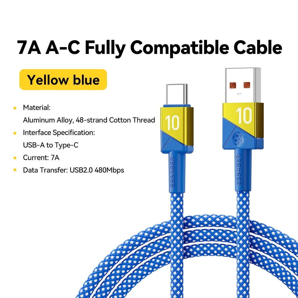כבל USB-C לטעינה מהירה במיוחד 100W 7A צבעי קבוצות