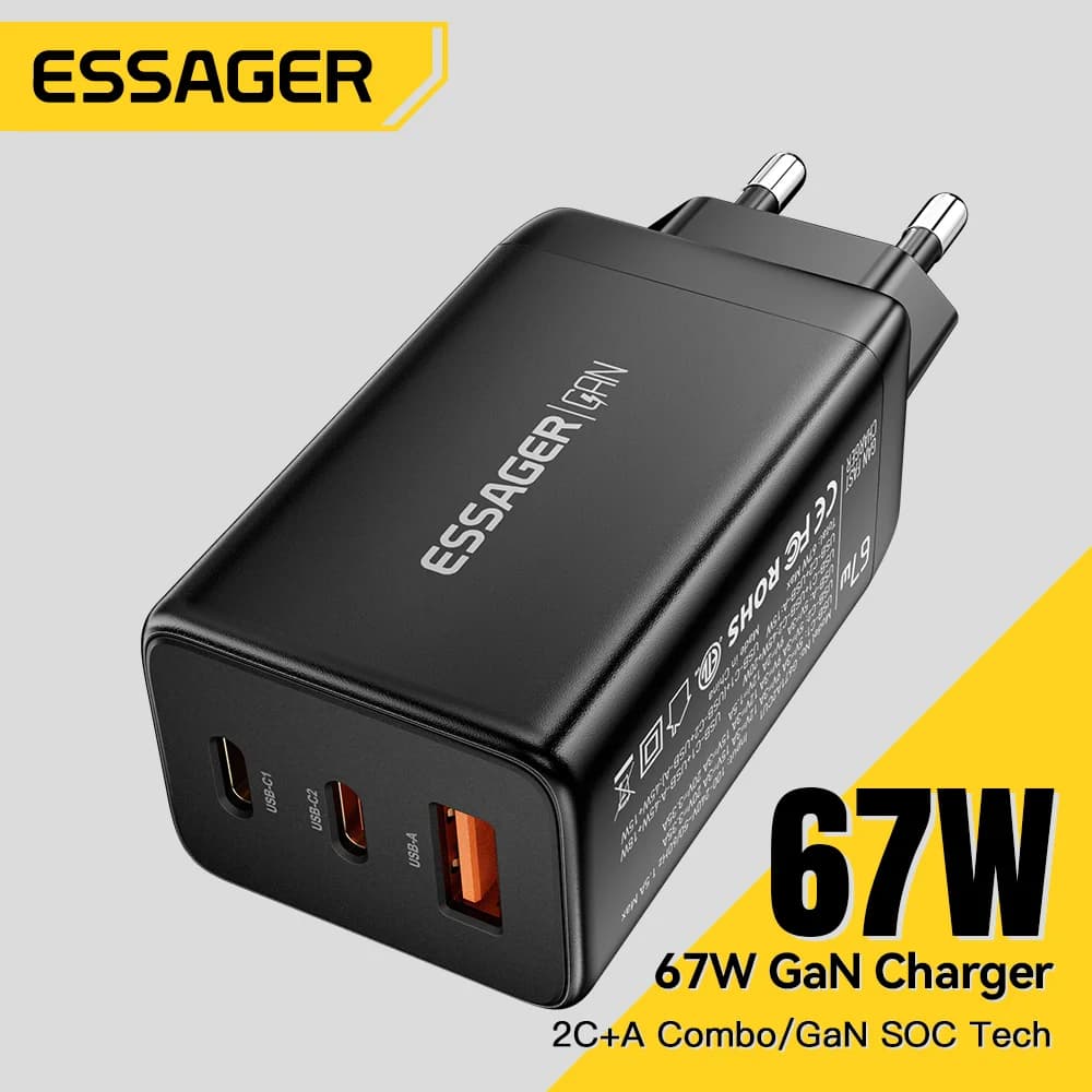 מטען מהיר GaN USB Type-C בעוצמה של 67W עם תמיכה ב-PPS