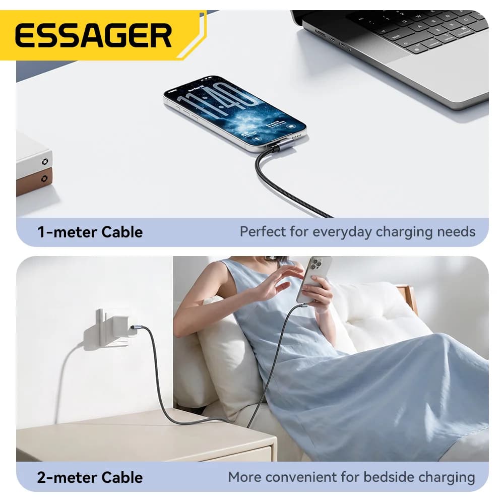 כבל טעינה מהירה 100W USB-C ל-USB-C בעיצוב זוויתי