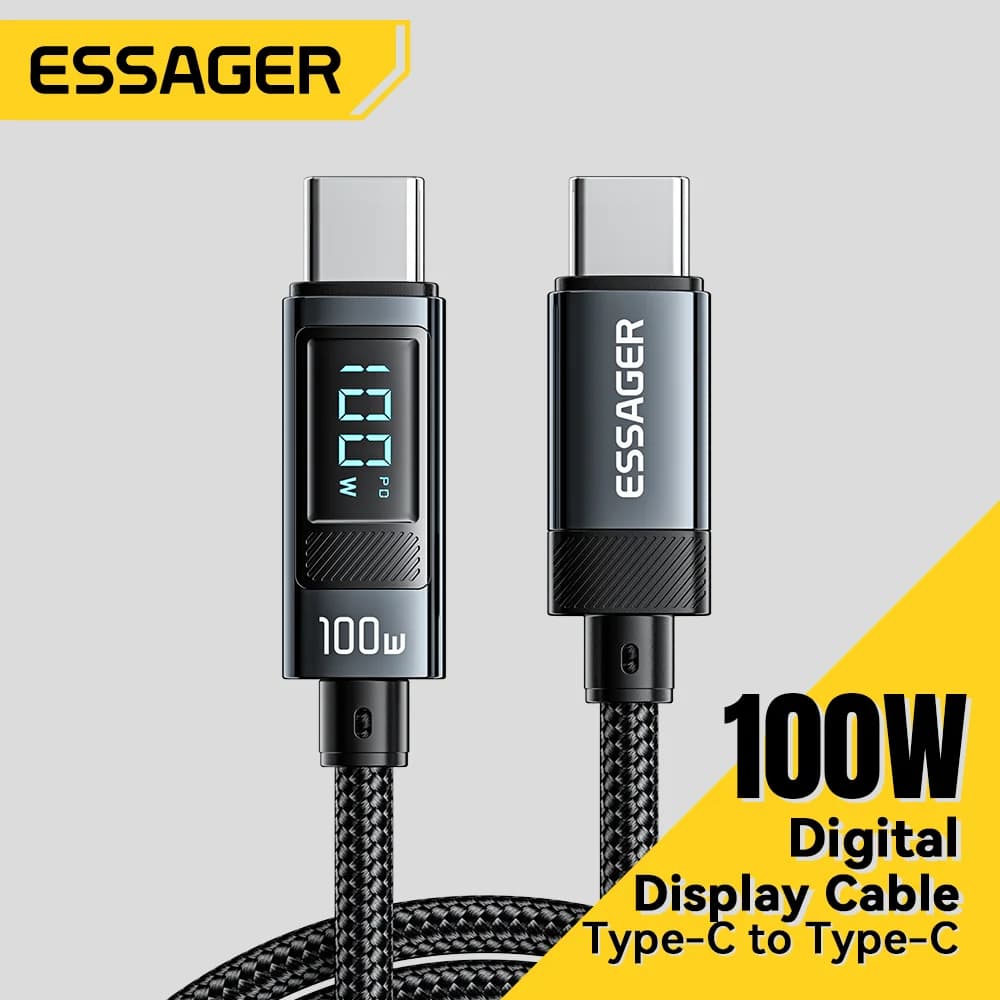כבל USB Type-C בעוצמה של 100W עם זווית 90° ותצוגת LED