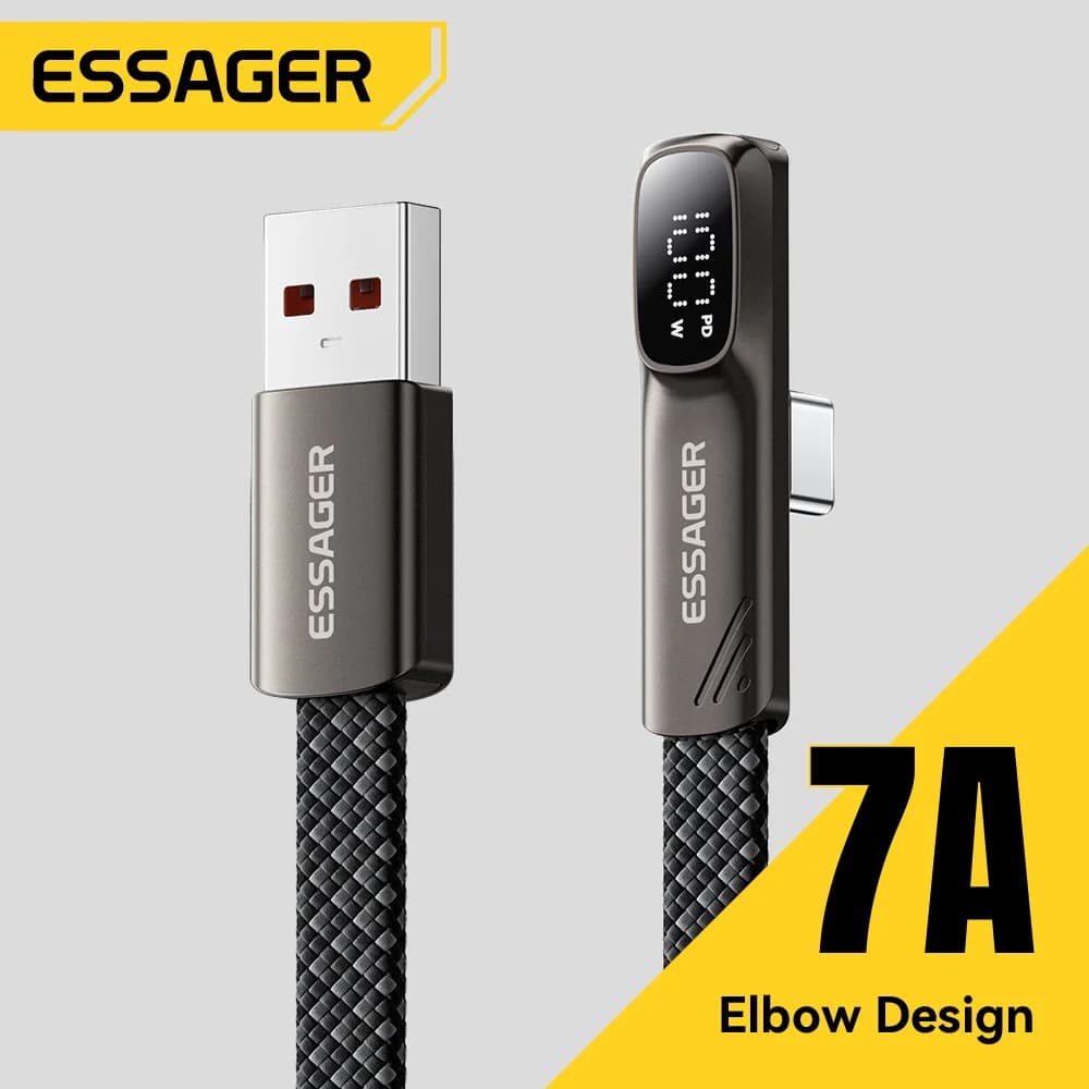 כבל USB-C עם זווית 7A 100W ותצוגה דיגיטלית