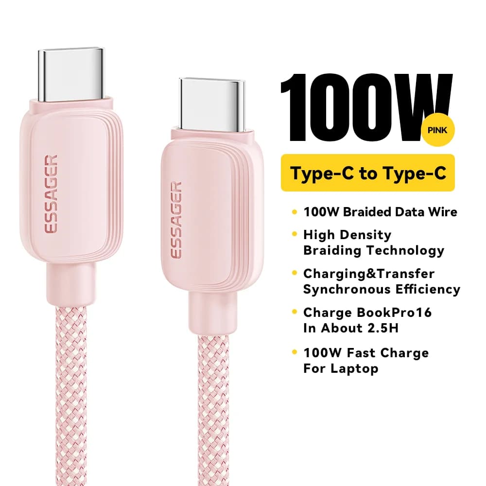 כבל USB-C ל-USB-C 100W, טעינה מהירה PD 5A