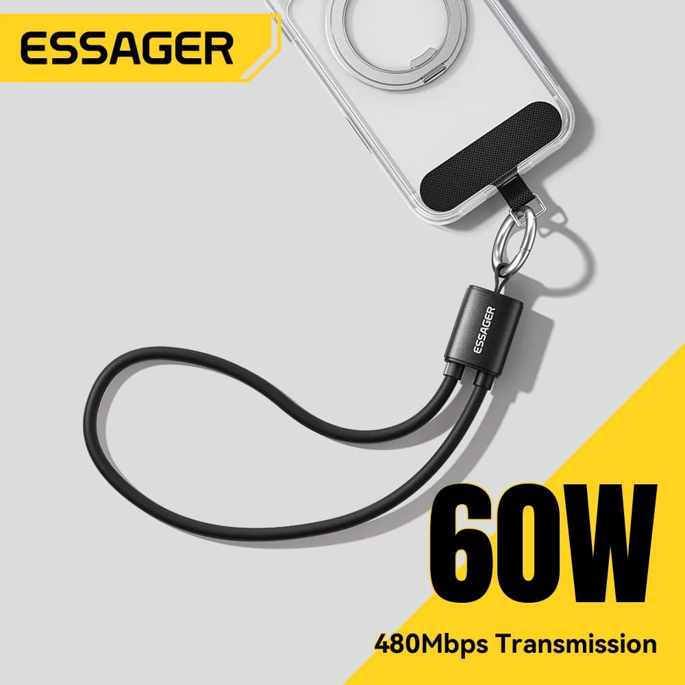 כבל Lanyard קצר USB-C ל-USB-C 60W