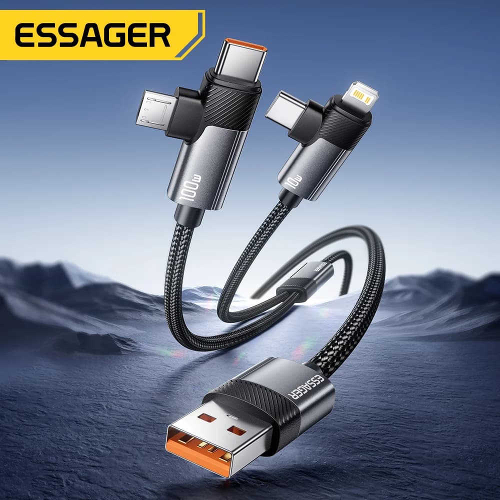 כבל טעינה מהירה 2 ב-1 בהספק 100W Type-C ו-Lightning