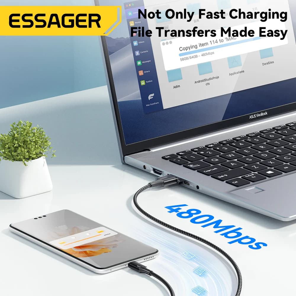 כבל טעינה 3 ב-1 מ-USB-C ל-Lightning 100W