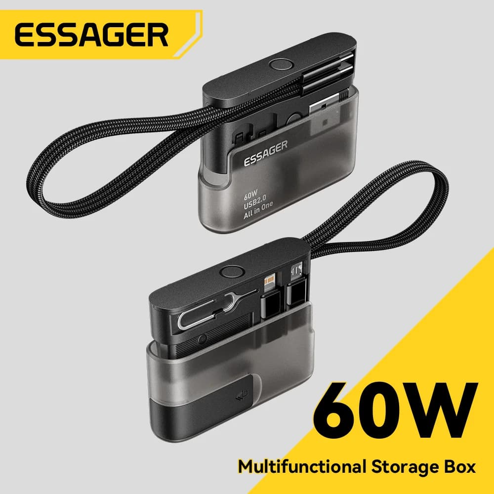 סט כבל נתונים USB-C 60W עם קופסת אחסון לנסיעות