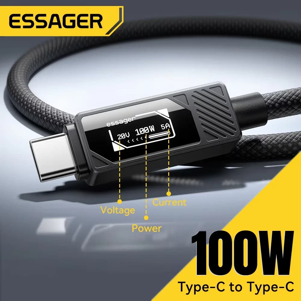 כבל USB-C 100W עם תצוגה דיגיטלית לטעינת PD