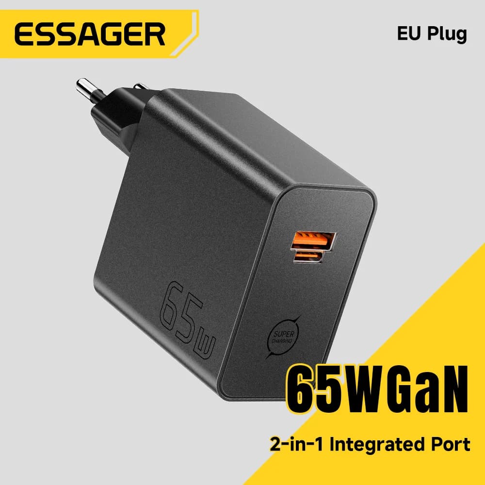 מטען מהיר GaN 65W 2-in-1 USB Type-C