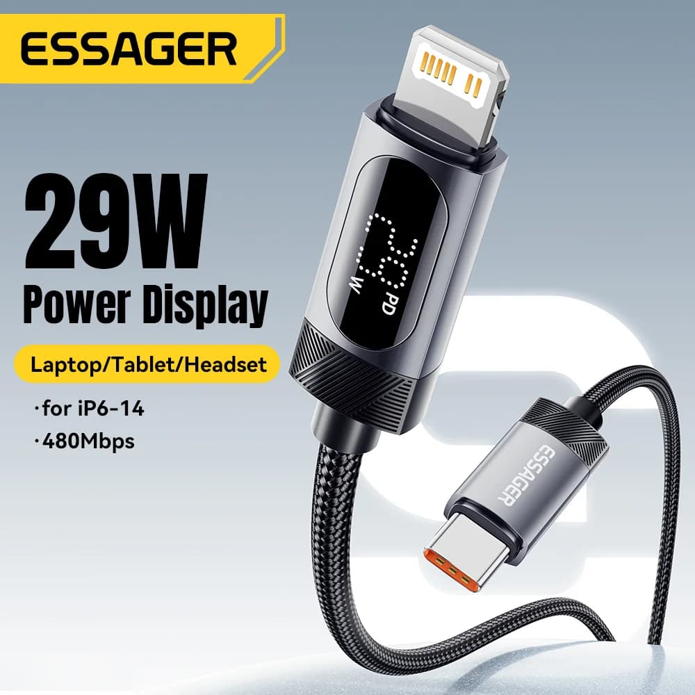 כבל USB-C ל-Lightning עם תצוגה דיגיטלית, 29W PD