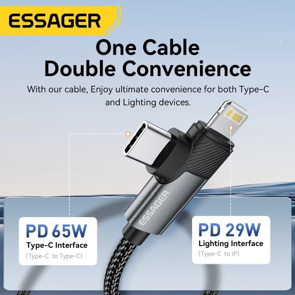 כבל USB-C ל-Lightning 2 ב-1, 65W