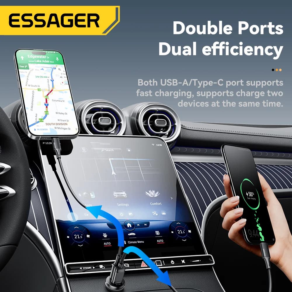מטען רכב מיני USB-C 45W, QC 3.0