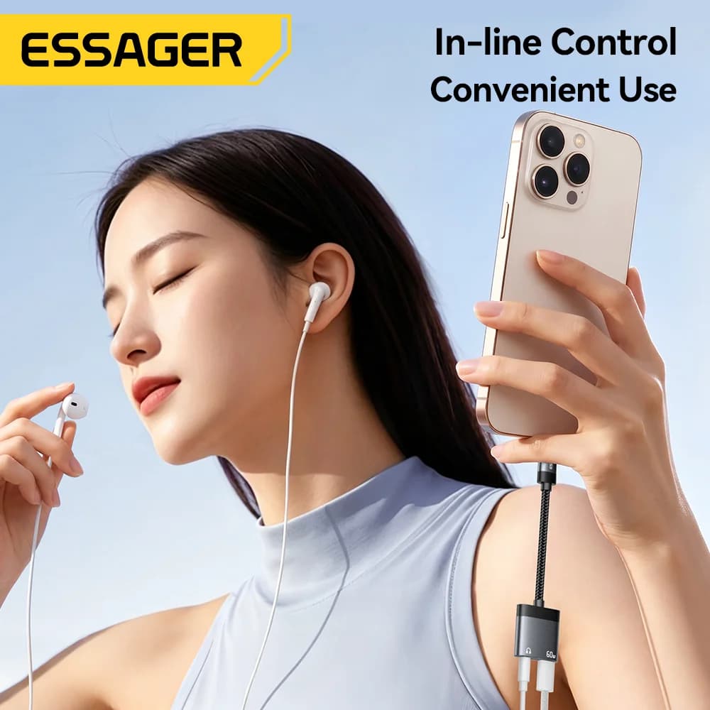 מפצל טעינה ואודיו 2 ב-1 USB-C עם PD 60W