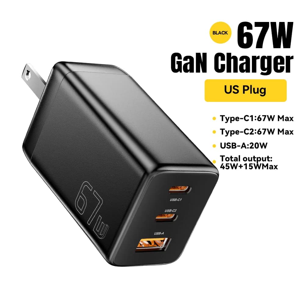 מטען מהיר GaN USB Type-C בעוצמה של 67W עם תמיכה ב-PPS