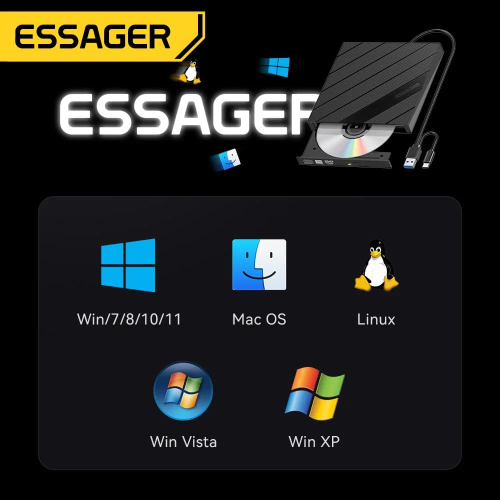 כונן CD/DVD חיצוני 2-in-1 עם חיבור USB
