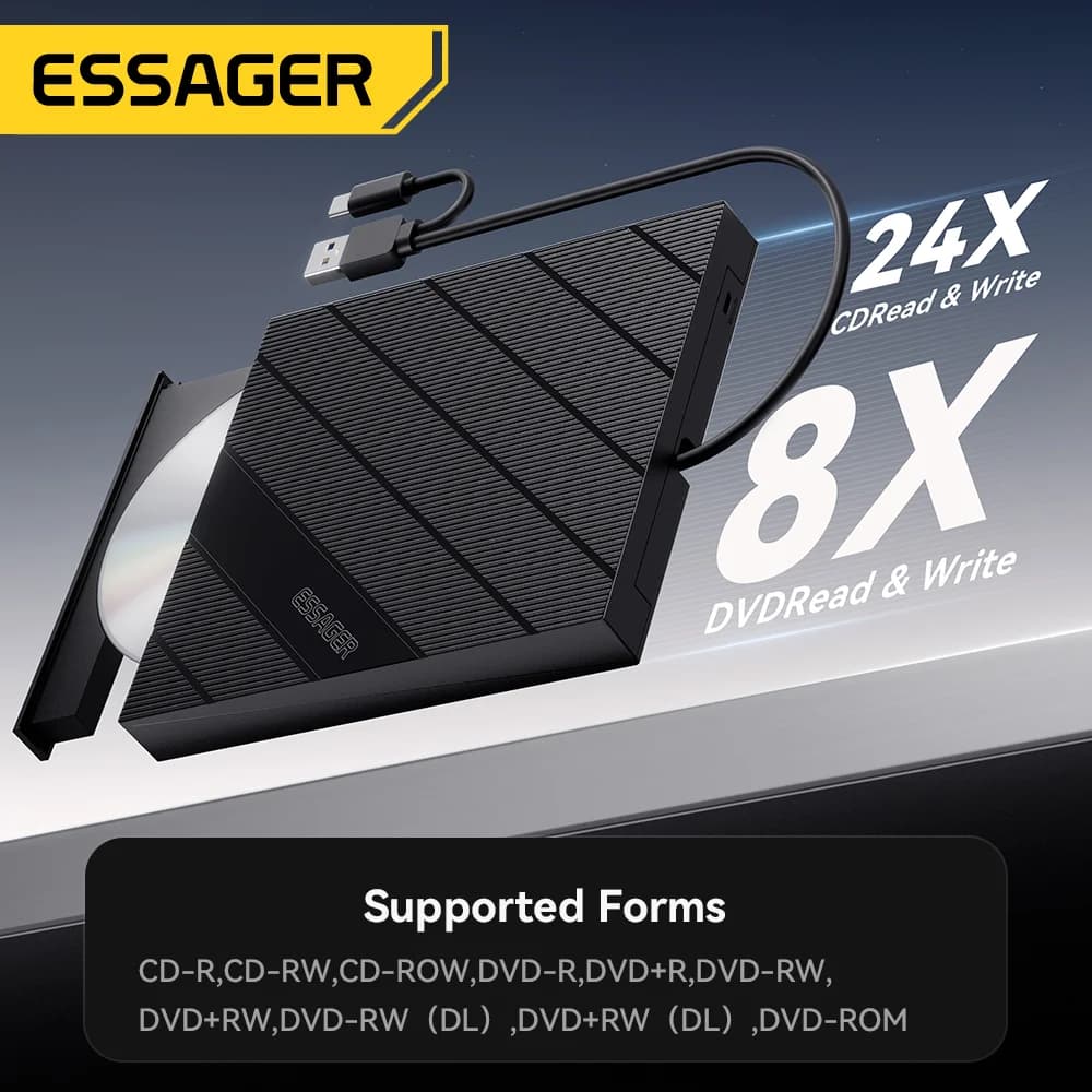 כונן CD/DVD חיצוני 2-in-1 עם חיבור USB