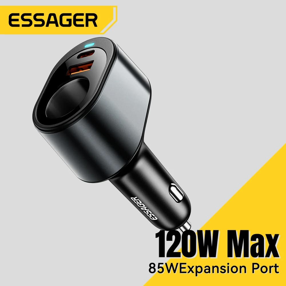 מטען רכב USB-C בהספק 120W עם יציאת מצית