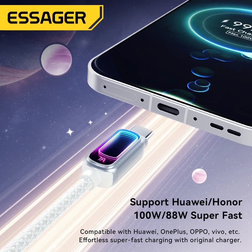 כבל USB-C לטעינה מהירה 7A 100W PD