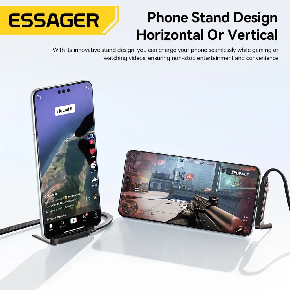 כבל USB Type-C מתקפל 100W עם מעמד לטלפון