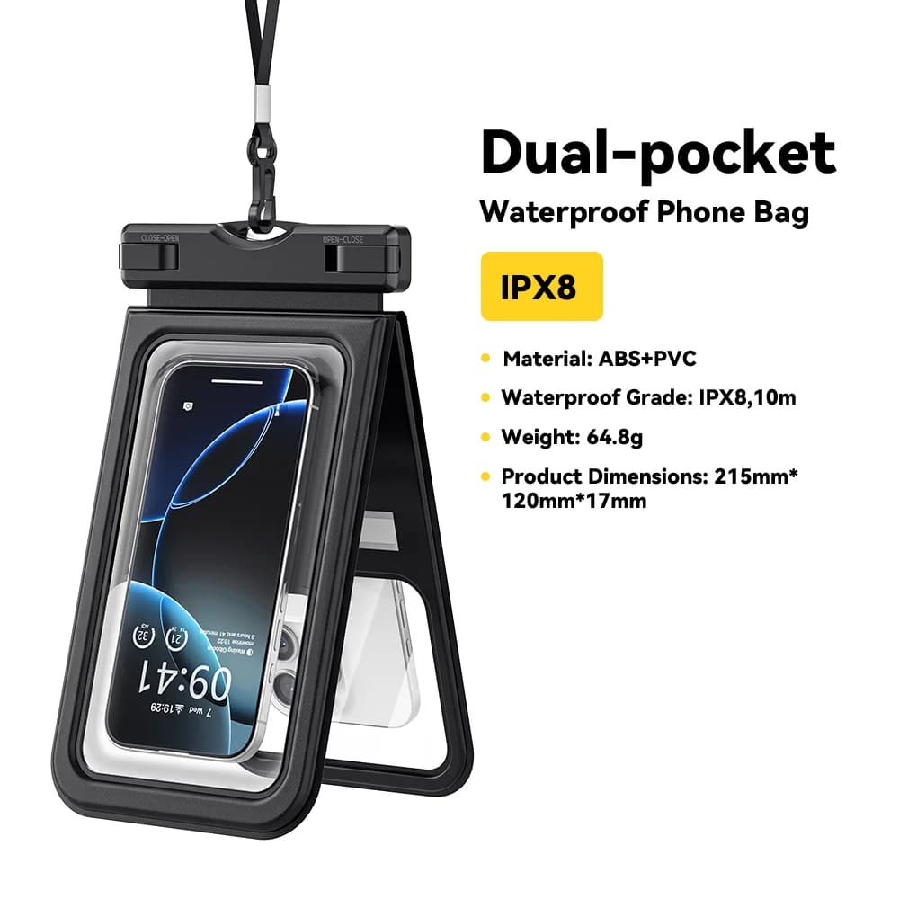 נרתיק טלפון עמיד למים IPX8 עם כיס כפול