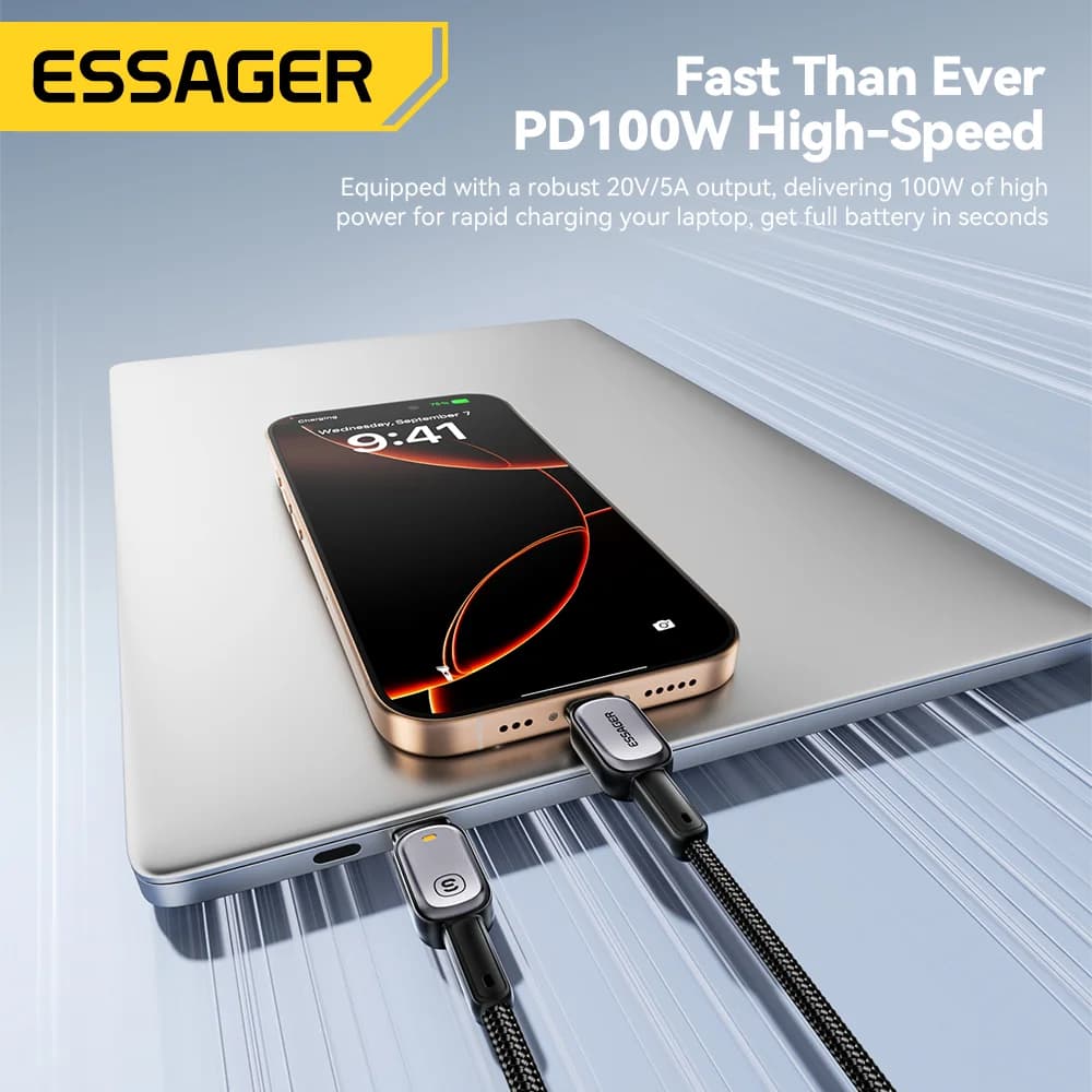 כבל LED 100W USB-C ל-USB-C, טעינה מהירה PD 5A