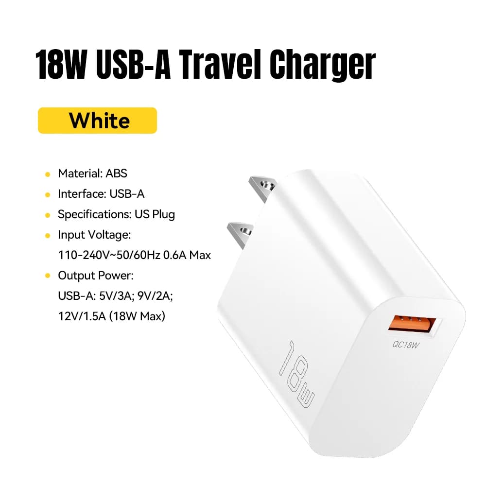 מטען קיר מהיר USB-A QC 3.0 בהספק 18W