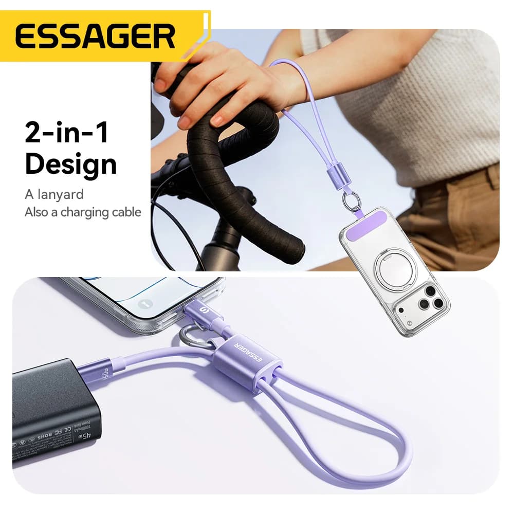 כבל Lanyard קצר USB-C ל-USB-C 60W