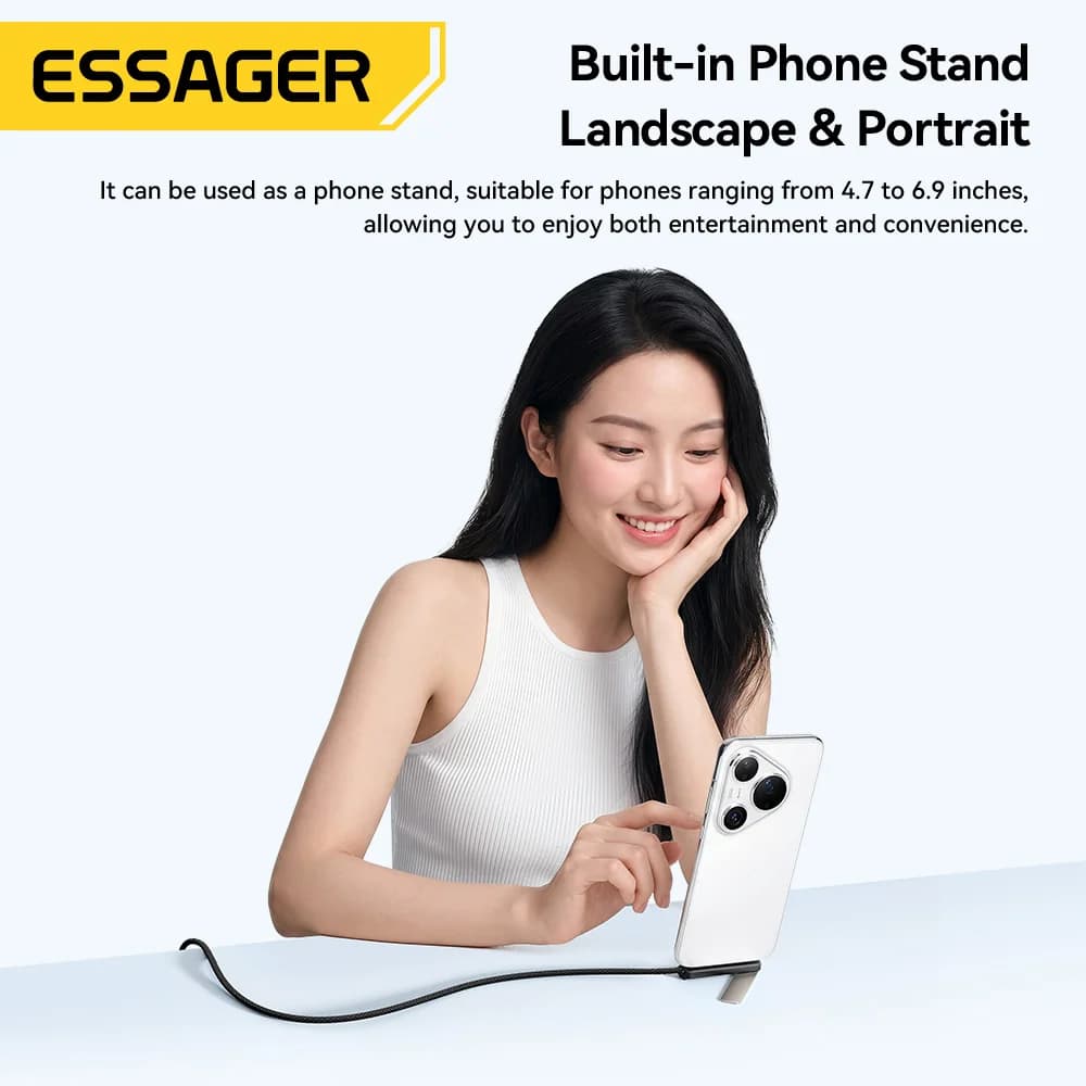 כבל USB-C 2 ב-1 אלכסוני 7A עם מעמד לטלפון