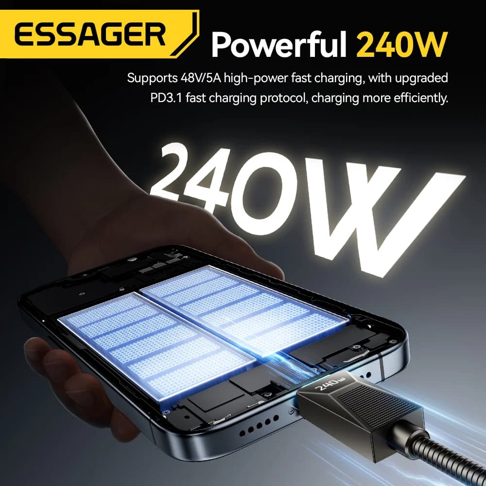 כבל טעינה מהירה USB-C נירוסטה 240W