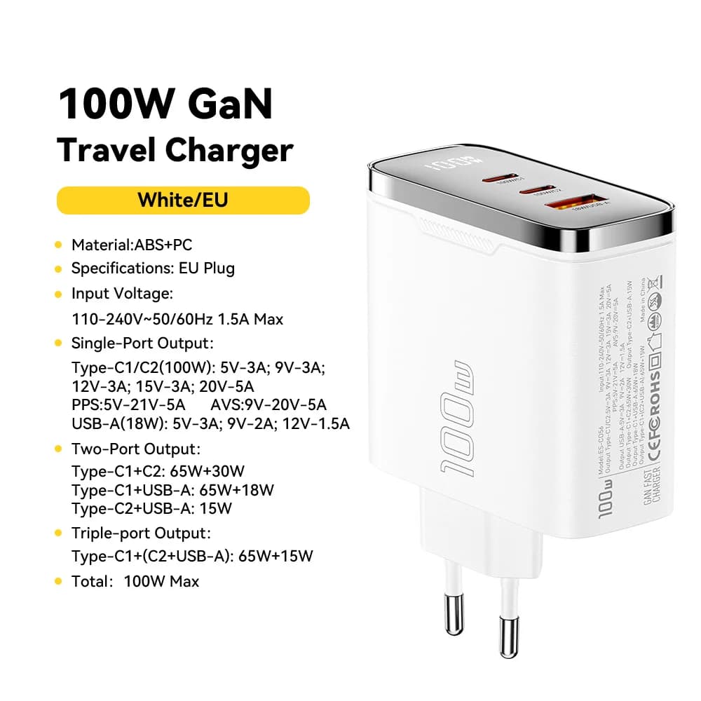 מטען GaN USB-C 100W עם תצוגה דיגיטלית
