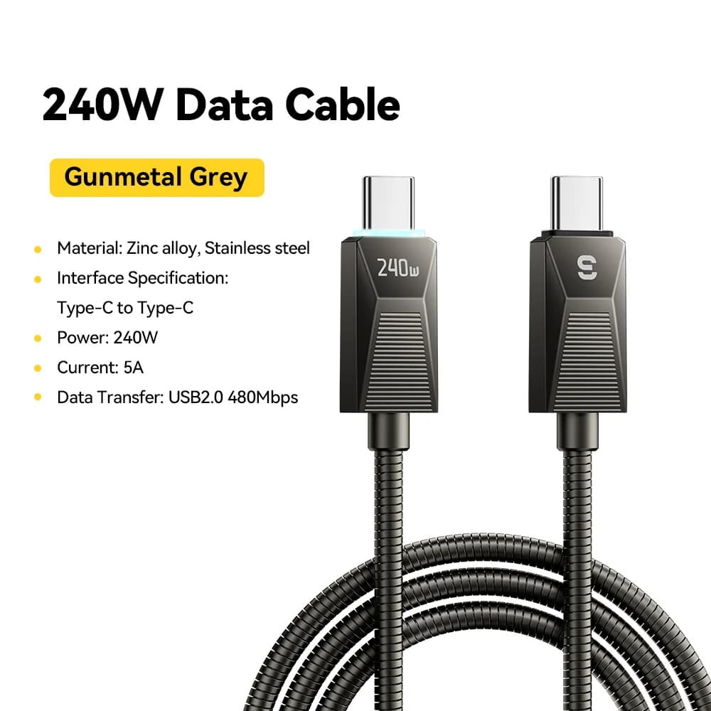 כבל טעינה מהירה USB-C נירוסטה 240W